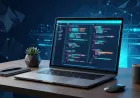 Beginner-friendly programming concept with laptop, code blocks and simple coding symbols.