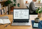 Developer workspace with laptop showing mobile app project code and smartphone beside it.