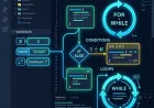 Programming basics illustration showing variables, conditions and loops.