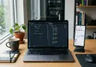 Developer screen showing API request and JSON response data flowing between app and server.