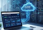 Beginner web hosting concept with website, server, cloud and domain connection.