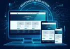 Responsive web design showing a website layout on desktop, tablet and mobile screens.
