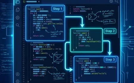 Beginner learning how to read code with highlighted sections and step-by-step coding notes.