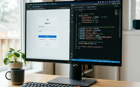 Login session concept with backend code and secure user state panel.