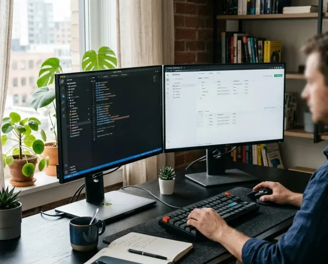 Laravel-style application connected to a MySQL database in a developer workspace.